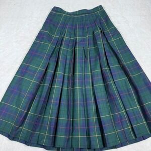 Pendleton Plaid Wool Pleated Midi Skirt Size 8 P Celebration Tartan USA Made